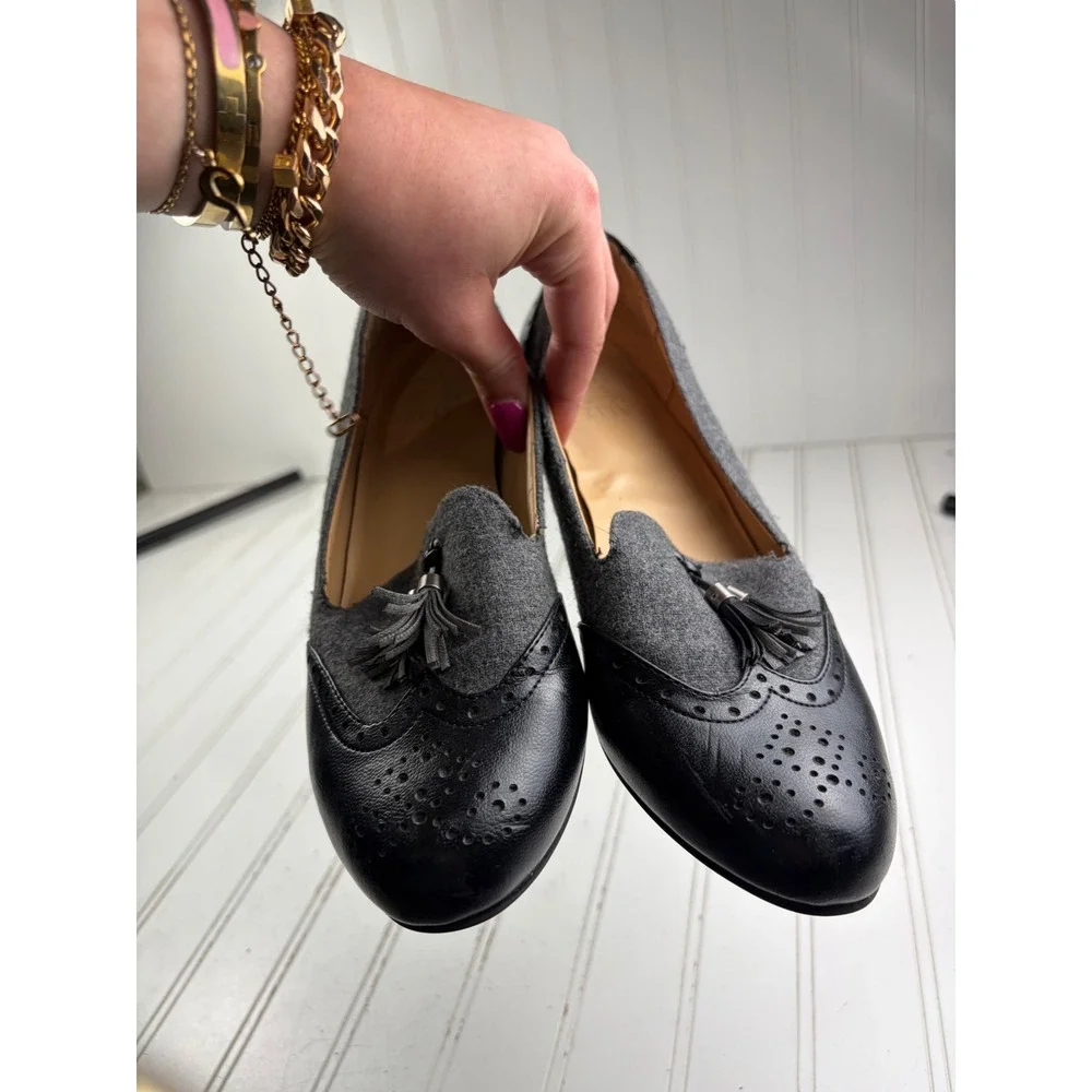 Naturalizer Lorraine Gray Fabric & Leather Tassel Loafers Flats Women's Size 8M